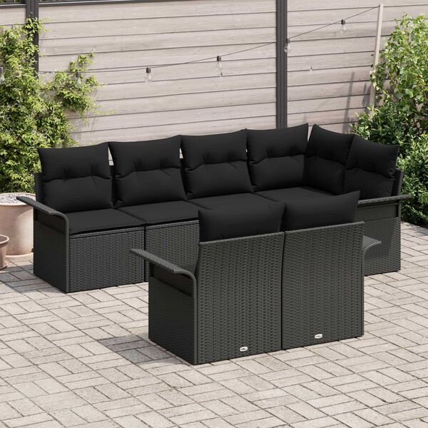 vidaXL Conjunto de Sof&aacute; de Jardim 7 pcs Preto Rattan Sint&eacute;tico