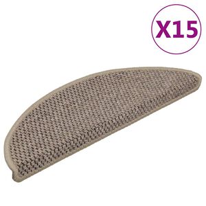vidaXL Tapetes escada adesivos aspeto sisal 15 pcs 56x17x3 bege-escuro
