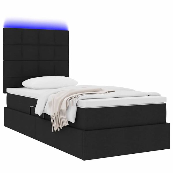vidaXL Cama com arruma&ccedil;&atilde;o e LED com led Preto 90 x 190 cm Poli&eacute;ster