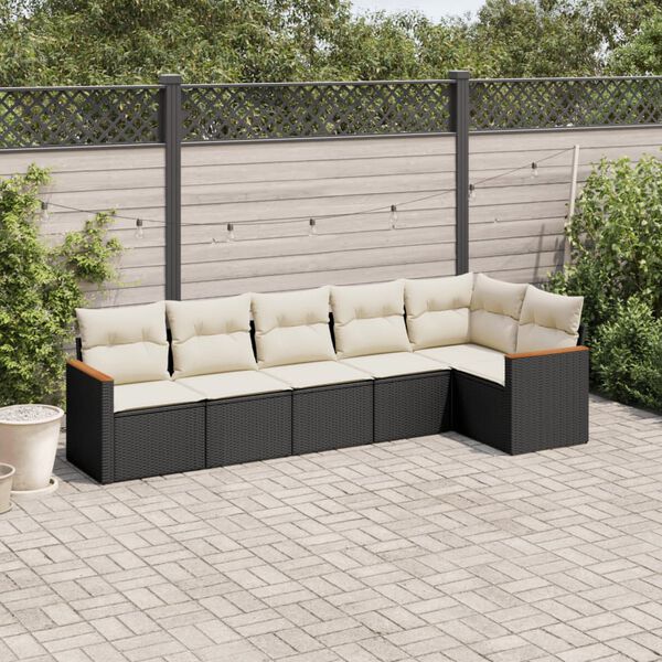 vidaXL 6 pcs conjunto sof&aacute;s de jardim c/ almofad&otilde;es vime PE preto