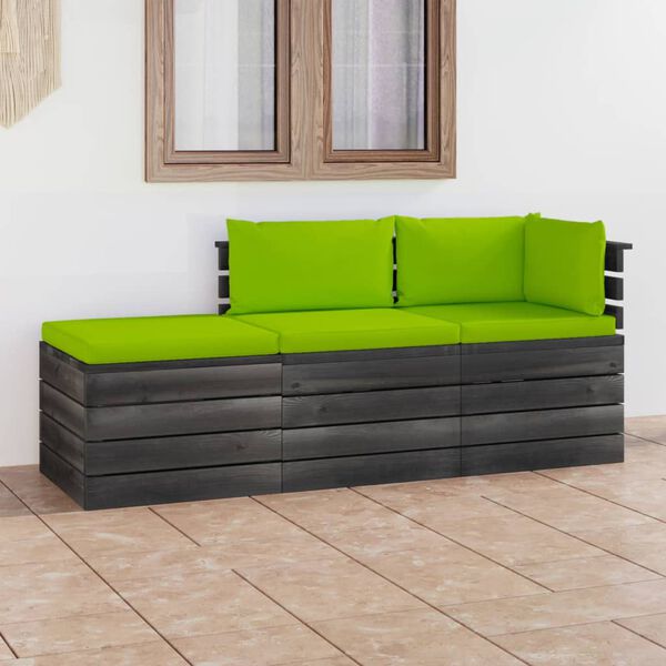 vidaXL 3 pcs conjunto lounge de paletes + almofad&otilde;es madeira de pinho