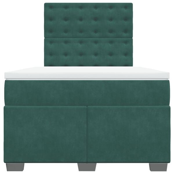 vidaXL Cama boxspring com colchão 120x190 cm veludo verde-escuro