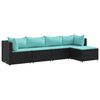 vidaXL 5 pcs conjunto lounge de jardim c/ almofad&otilde;es vime PE preto