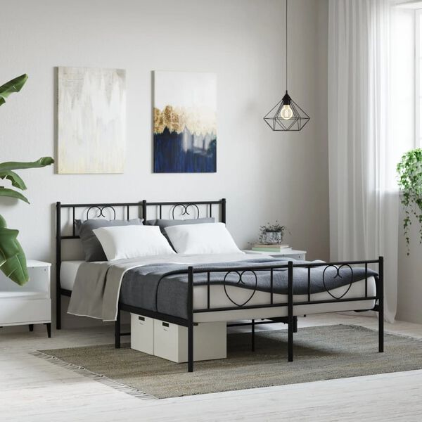 vidaXL Estrutura de cama com cabeceira e p&eacute;s 140x200 cm metal preto