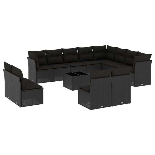 vidaXL 13 pcs conjunto de sof&aacute;s de jardim com almofad&otilde;es vime PE preto