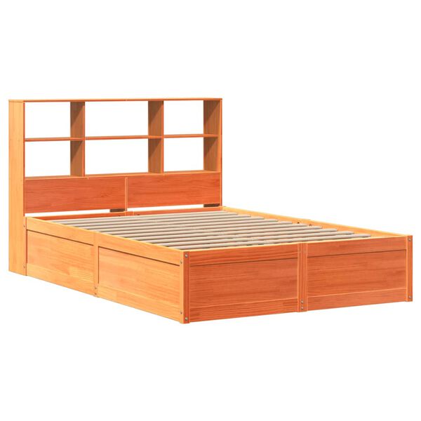 vidaXL Cama sem colch&atilde;o 135x190 cm madeira pinho maci&ccedil;a castanho-mel