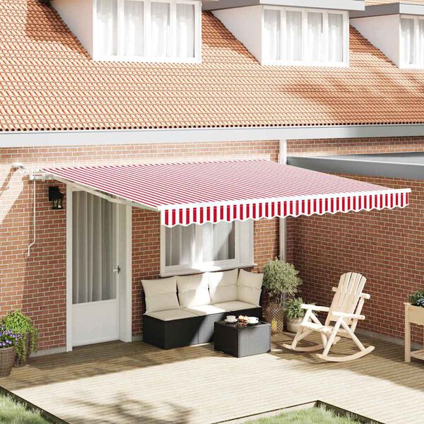 vidaXL Toldo Retr&aacute;til Vermelho e Branco 400 &times; 300 cm Poli&eacute;ster e Metal