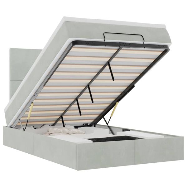 vidaXL Estrutura de cama otomana com colch&otilde;es cinza claro Veludo