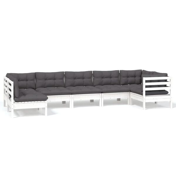 vidaXL 7 pcs conjunto lounge de jardim c/ almofad&otilde;es pinho branco