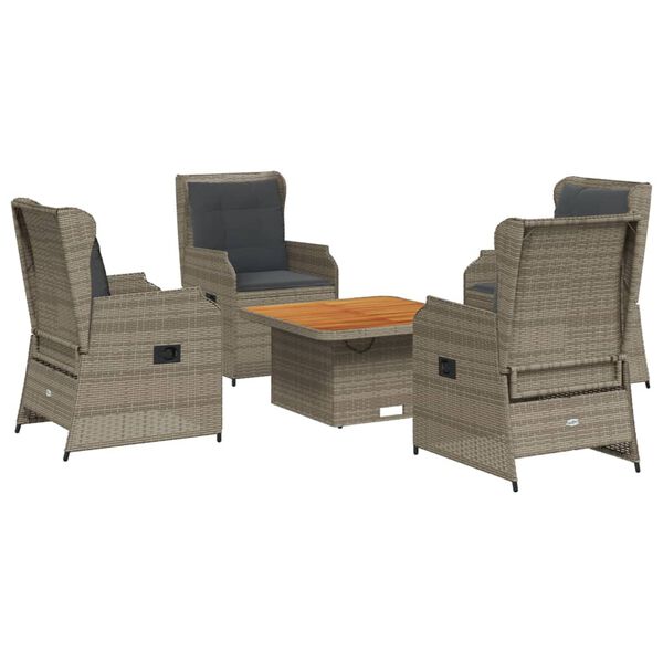vidaXL 5 pcs conjunto lounge de jardim c/ almofad&otilde;es vime PE cinzento