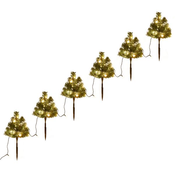 vidaXL Árvores de Natal de caminho 6 pcs 45 cm PVC LEDs branco quente