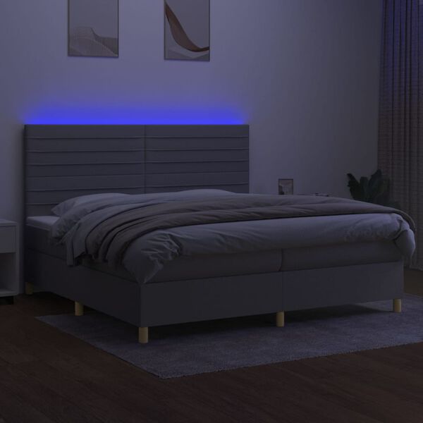 vidaXL Cama box spring c/ colch&atilde;o e LED 200x200 cm tecido cinza-claro