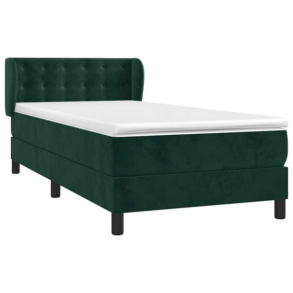 vidaXL Cama com molas/colch&atilde;o 90x190 cm veludo verde-escuro