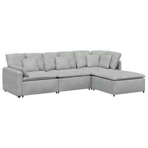 vidaXL Sof&aacute; modular com pufes e almofadas veludo cinzento-claro