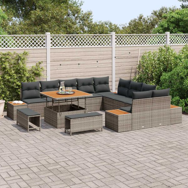 vidaXL Conjunto de Sof&aacute; de Jardim 13 pcs Cinzeto vime PE