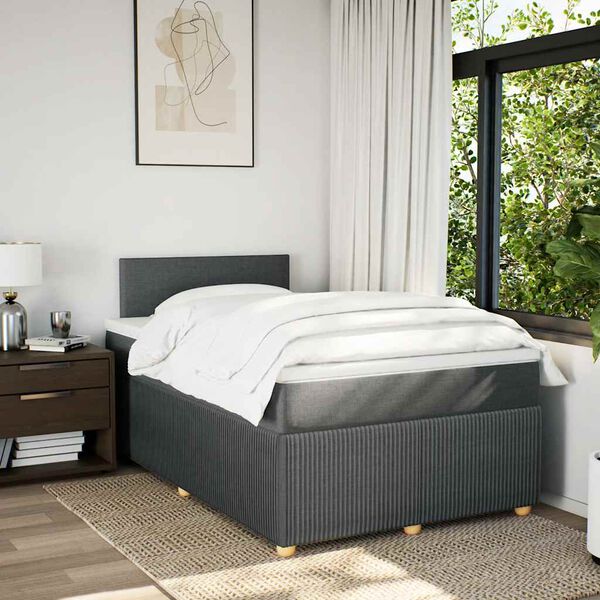 vidaXL Cama boxspring com colch&atilde;o 120x190 cm tecido cinzento-escuro