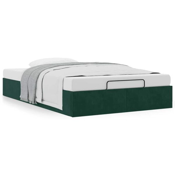 vidaXL Otomano Bed Frame No Colch&atilde;o Verde Escuro 120x200 cm Veludo