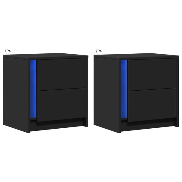 vidaXL Mesas de cabeceira c/ luzes LED 2 pcs derivados madeira preto