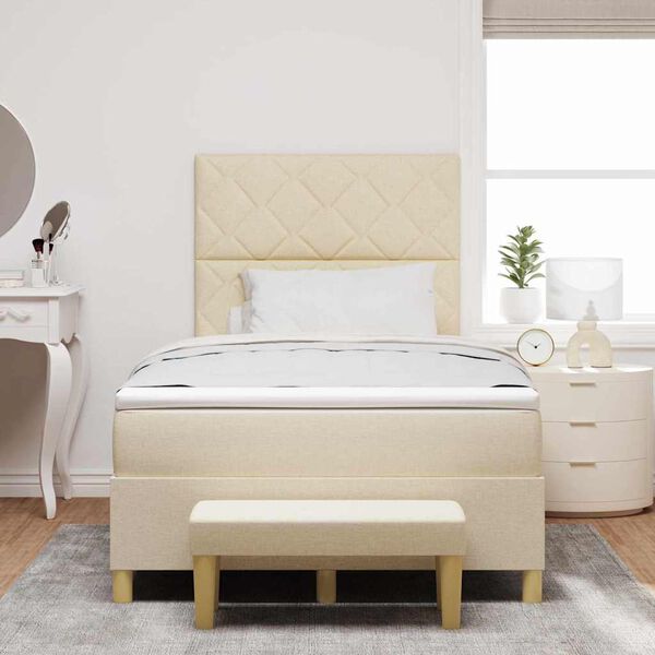 vidaXL Cama Box com colch&atilde;o com cabeceira Creme 120 x 190 cm tecido