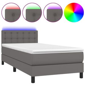 vidaXL Cama box spring c/ colch&atilde;o/LED 80x200 cm couro artificial cinza
