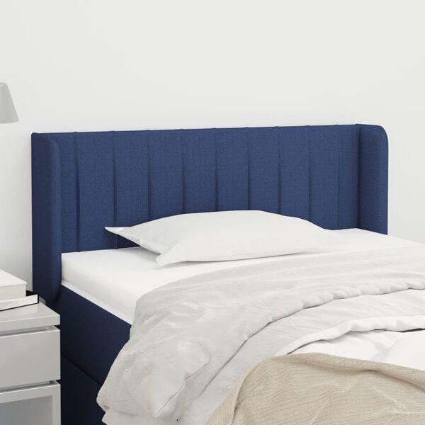 vidaXL Cabeceira de cama c/ abas tecido 103x16x78/88 cm azul