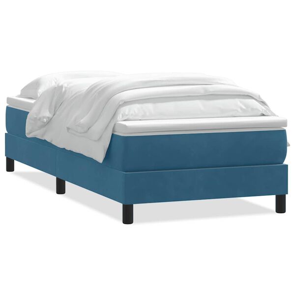 vidaXL Cama com molas/colch&atilde;o 90x220 cm veludo azul-escuro