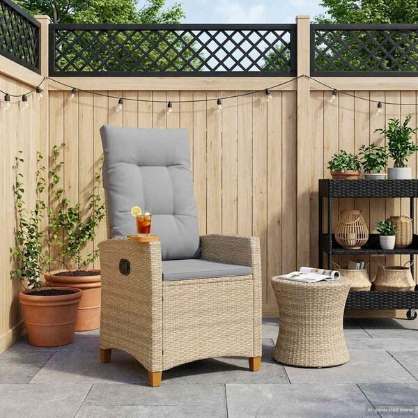 vidaXL Cadeira reclin&aacute;vel com prato para ch&aacute; 62 x 64 x 112 cm vime PE