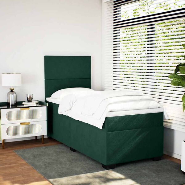 vidaXL Cama com molas/colch&atilde;o 80x200 cm veludo verde-escuro