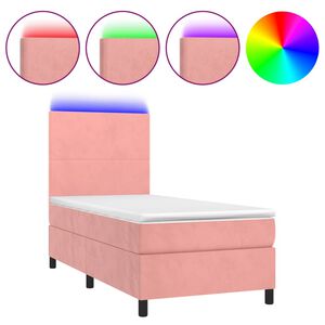 vidaXL Cama box spring c/ colch&atilde;o/LED 100x200 cm veludo rosa