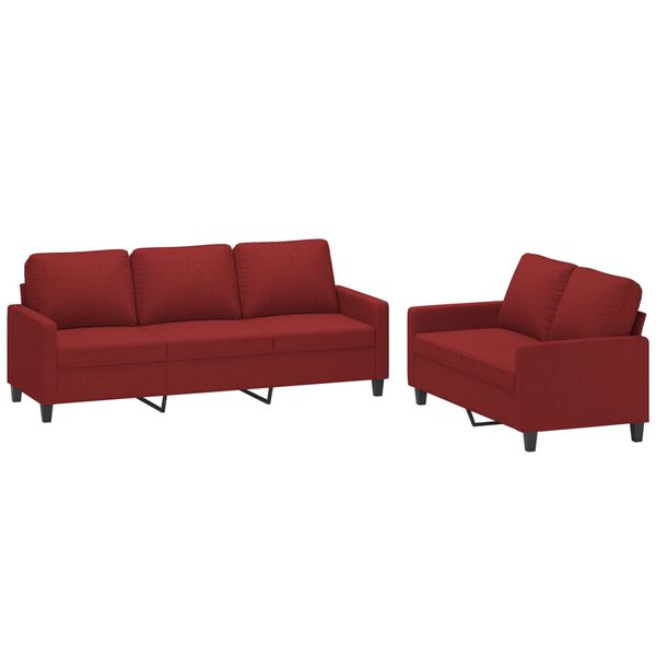 vidaXL 2 pcs conjunto de sof&aacute;s com almofad&otilde;es tecido vermelho tinto
