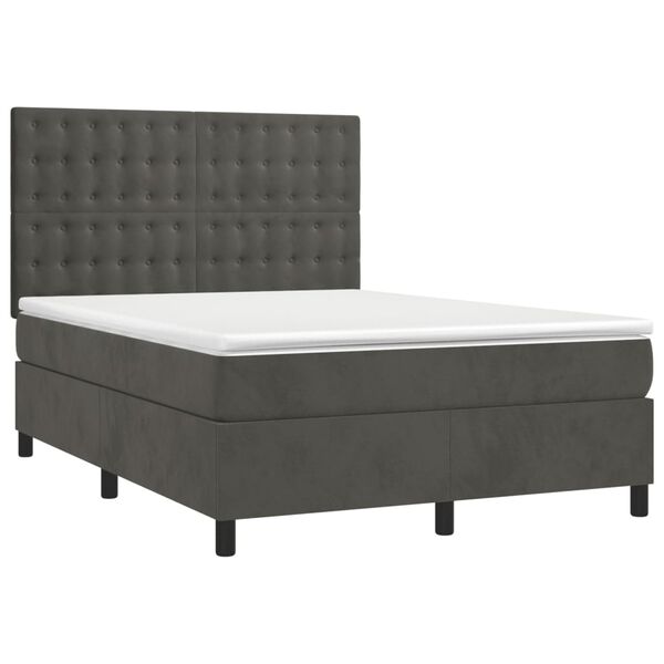 vidaXL Cama com molas/colch&atilde;o 140x190 cm veludo cinzento-escuro