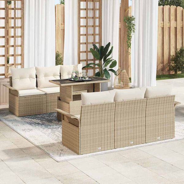 vidaXL Conjunto de Sof&aacute; de Jardim 7 pcs Bege Rattan Sint&eacute;tico