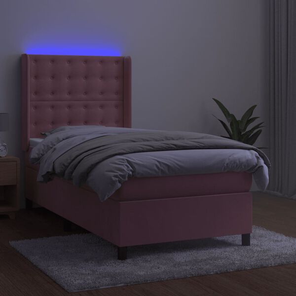 vidaXL Cama box spring c/ colchão/LED 80x200 cm veludo rosa