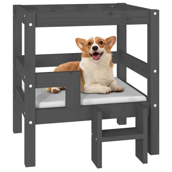 vidaXL Cama para cães 55,5x53,5x60 cm madeira de pinho maciça cinza