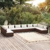 vidaXL 10 pcs conjunto lounge jardim c/ almofad&otilde;es vime PE castanho