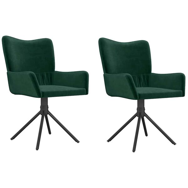 vidaXL Cadeiras de jantar giratorias 2 pcs veludo verde-escuro