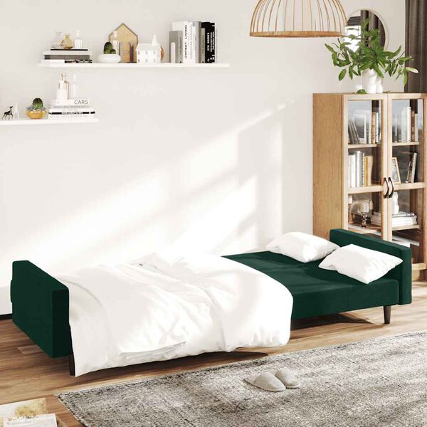 vidaXL Sof&aacute;-cama de 2 lugares veludo verde-escuro