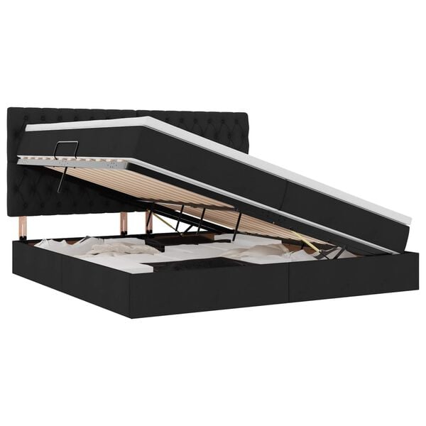 vidaXL Cama com arruma&ccedil;&atilde;o e LED com led Preto 200 x 200 cm Poli&eacute;ster