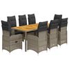 vidaXL 9 pcs conjunto bistr&ocirc; de jardim c/ almofad&otilde;es vime PE cinzento