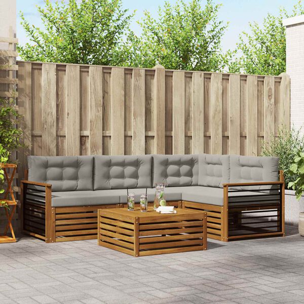 vidaXL Conjunto de Sof&aacute;s para Exterior 5 pcs Cinza Natural e Claro