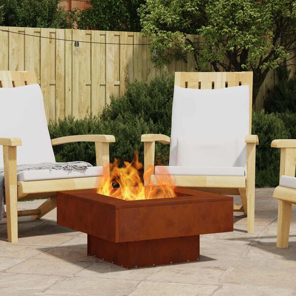 vidaXL Fire Pit Castanho 60 x 60 x 30 cm A&ccedil;o resistente &agrave;s intemp&eacute;ries