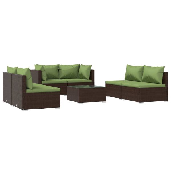 vidaXL 7 pcs conjunto lounge de jardim c/ almofad&otilde;es vime PE castanho