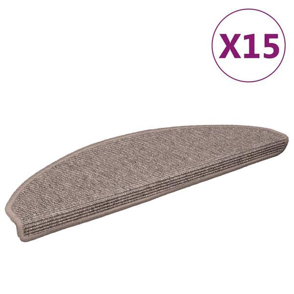 vidaXL Tapetes de escada 15 pe&ccedil;as 65x21x4 cm bege escuro meio redondo grande