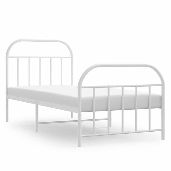 vidaXL Estrutura de cama com cabeceira e p&eacute;s 90x190 cm metal branco