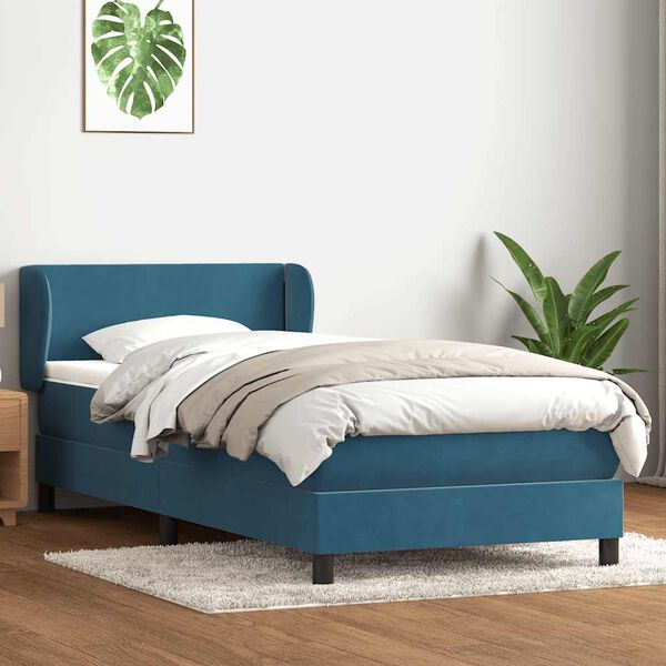 vidaXL Cama com molas/colch&atilde;o 100x220 cm veludo azul-escuro