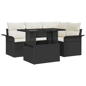 vidaXL Conjunto de Sof&aacute; de Jardim 5 pcs Preto Rattan Sint&eacute;tico