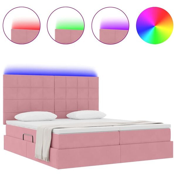 vidaXL Cama com luzes de tira LED Rosa 180 x 200 cm Veludo