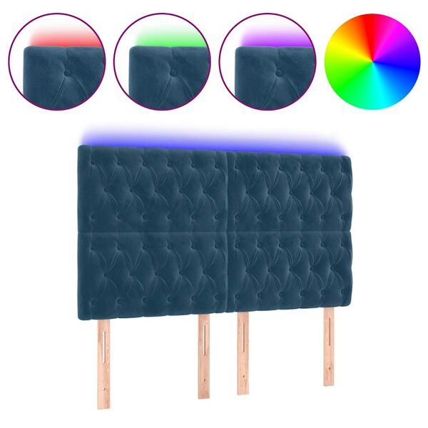 vidaXL Cabeceira cama c/ luzes LED veludo 160x7x118/128cm azul-escuro