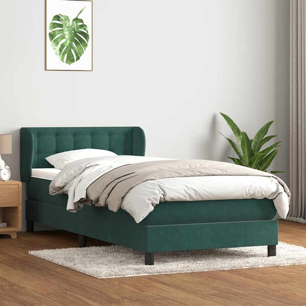 vidaXL Cama com molas/colch&atilde;o verde-escuro 80x220 cm veludo