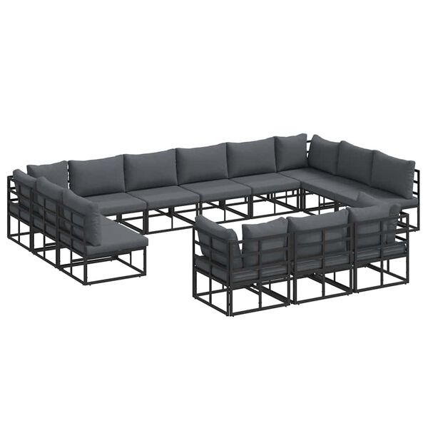 vidaXL Conjunto de Sof&aacute; de Jardim com almofada 13 pcs Preto Alum&iacute;nio